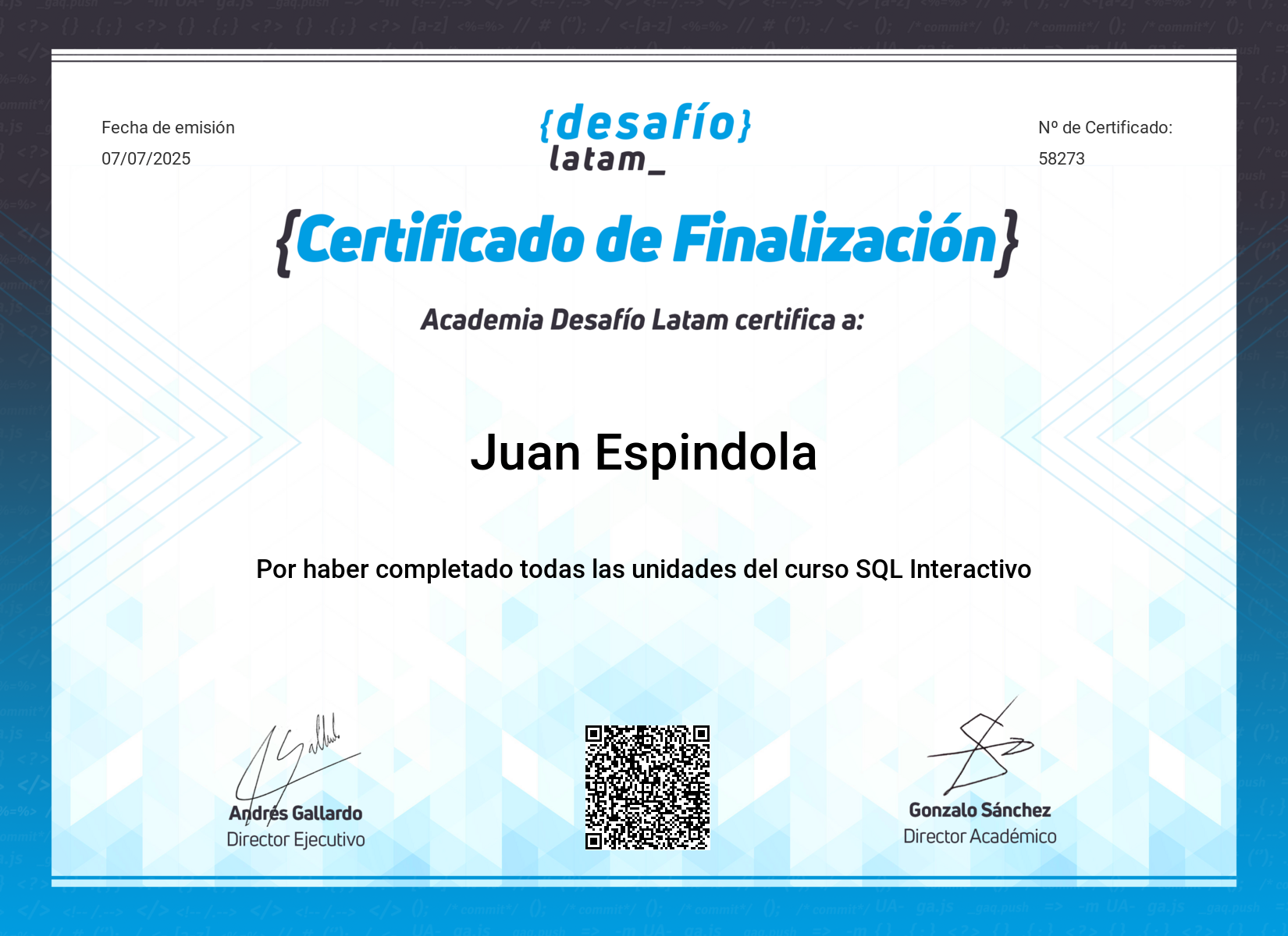 SQL Interactivo - Certificado de finalizaciÃ³n