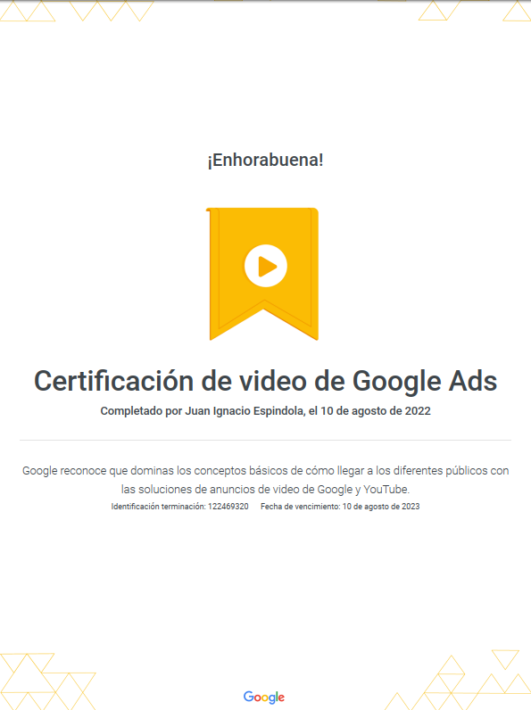 Certificación de video de Google Ads